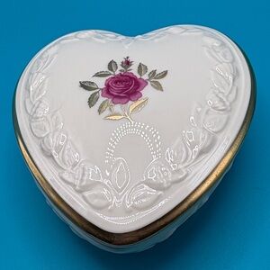 Lenox Heart-Shaped Porcelain Trinket Box with Rose Design